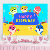 Zeichnung Hai Glücklich Geburtstag Karikatur Hintergrund für Kinder Party